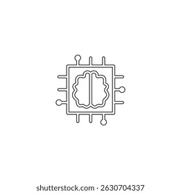 Modern minimalistic brain icon in the chip line Icon Vector. technology outline icon brain chip concept. Future technology symbol isolated on white background