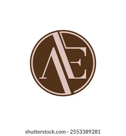 Modern Minimalistic Brown Geometric Circle Logo With Stylized Initials AE Letter Logo Design featuring stylized initials within a brown circular shape, perfect for branding. 