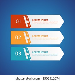 Modern minimalistic business infographics. Big paper arrow of 3 steps, parts with colored horizontal strips.  Vector layout template.