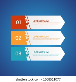 Modern minimalistic business infographics. Big paper arrow of 3 steps, parts with colored horizontal strips.  Vector layout template.