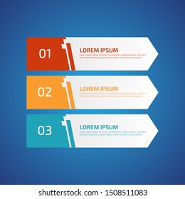 Modern minimalistic business infographics. Big paper arrow of 3 steps, parts with colored horizontal strips.  Vector layout template.