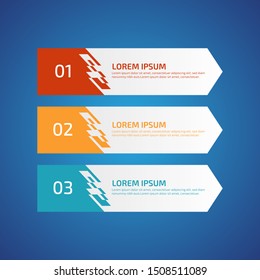 Modern minimalistic business infographics. Big paper arrow of 3 steps, parts with colored horizontal strips.  Vector layout template.