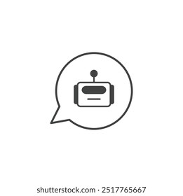 Bota de bate-papo minimalista moderno no borbulha pensamento linei ícone vetor. Pensando ou falando sobre tecnologia robótica esboço ícone conceito. Símbolo de mensagem de robô ou robô isolado em fundo branco