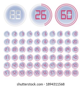 Reloj minimalista moderno aislado de fondo blanco. Marque con un informe de hasta 60 segundos y minutos. Ilustración del vector