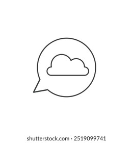 Icono minimalista moderno de la nube en el Vector de la línea de la burbuja del pensamiento. Pensando en el icono del contorno de la nube hablando del concepto del tiempo. Símbolo de la idea de la nube aislado en el fondo blanco