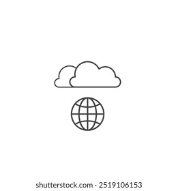 Nube minimalista moderna y Vector de icono de línea mundial. Clima de contorno de icono de concepto climático. logotipo climático símbolo de Clima mundial aislado sobre fondo blanco