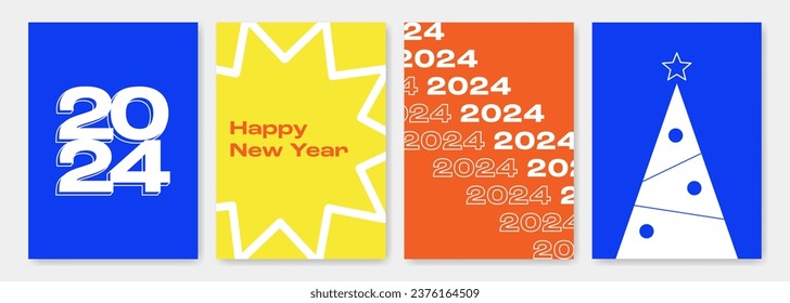 Modern minimalistic colorful Happy New Year 2024 design for banners, posters, greeting cards and more. Vector illustration