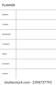 Modern minimalistic daily planner notebook page. Modern Business organizer with notes and goals. schedule page template. Weekly planner page.