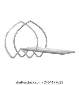 Modern minimalistic design of overlapping silver rings and an extended ramp, isolated on white