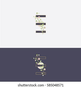 Modern minimalistic feminine letter E logo symbol with floral ornaments