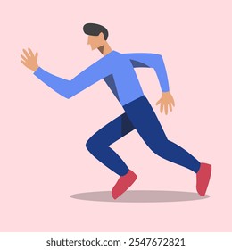 Una ilustración de diseño plano moderno y minimalista de un hombre corriendo. Perfecto para proyectos relacionados con el fitness, App móviles, Sitios web, anuncios o Materiales promocionales.