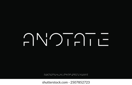 Modern minimalistic font. Futuristic and minimalistic sans serif font. Stylish alphabet with uppercase letters and numbers. Creative font for sport and science, music and technology industry.