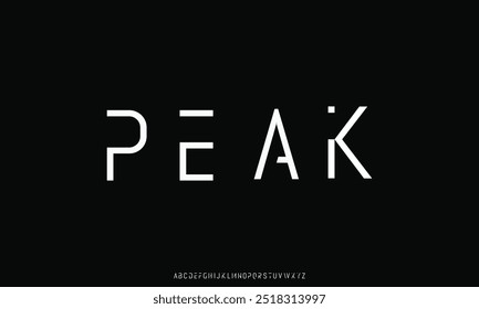 Fonte minimalista moderna. Fonte sans serif futurista e minimalista. Alfabeto elegante com letras maiúsculas e números. Fonte criativa para o esporte e a ciência, a música e a indústria tecnológica.