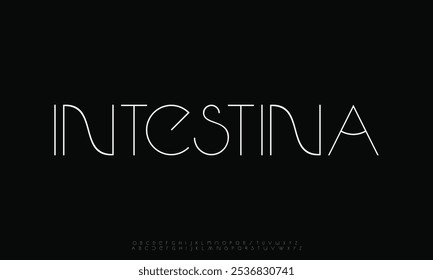 Modern minimalistic font. Futuristic and minimalistic sans serif font. Stylish alphabet with uppercase letters and numbers. Creative font for sport and science, music and technology industry.
