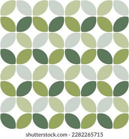 Modern minimalistic  geometric seamless pattern, rounded shapes, leaves in green color scheme on a white background
Design for banner, flyer, print, poster, wallpaper, fabric. Abstract geometry.
