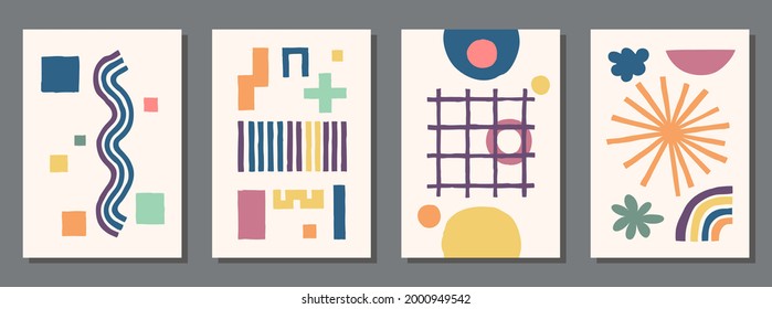 Modern minimalistic graphics in the style of primitivism. Abstract composition from hand-drawn shapes and elements. Vector templates