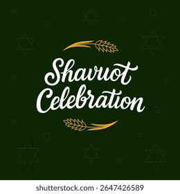 Cartão de felicitações moderno e minimalista com trigo sobre um fundo verde. Fundo vertical festivo e convites para Shavuot e Shavuot Sameach, primavera ou outono.