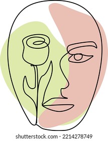 
Una moderna imagen minimalista dibujada a mano de una cara. Una cara con una flor en una línea. Ilustración del doodle vectorial para impresión.