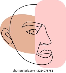 Modern minimalistic hand drawn image of a face. Face in one line. Vector doodle illustration for print.