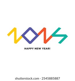 Modern, minimalistic Happy New Year 2025 logo with colorful numbers. Vibrant and cheerful design, perfect for greeting cards, social media, invitations, and event promotions. Festive and energetic