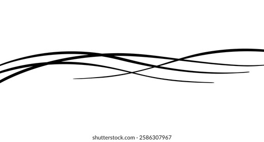 Modern minimalistic horizontal, abstract background of wavy lines. Elegant waves, graphic illustration, vector. Black and white element for a poster, banner, border frame with an empty space for text
