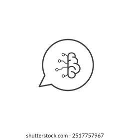 O cérebro humano minimalista moderno se conecta com a tecnologia no ícone da linha do Thinking Bubble. falando ou pensando sobre o conceito da ideia do ícone do contorno cerebral. Símbolo de ideia cerebral isolado em fundo branco