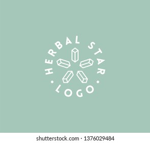 Modern minimalistic lined Herbal Star  Logo. Vector Illustration.