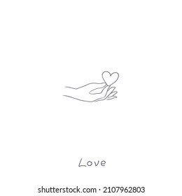 logotipo minimalista moderno al estilo boho.  la mano sostiene el corazón. diseño mínimo. ilustración vectorial.