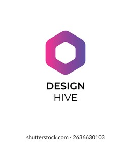 A modern and minimalistic logo design showcasing a hexagonal hive symbol in a vibrant pink-purple gradient. Ideal for design studios, creative agencies, architecture, and branding companies.