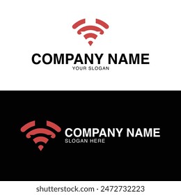 Modern minimalistic logo design template for a wi-fi company design made with wi-fi symbol embedded with arrow symbol