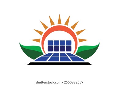 A modern minimalistic logo icon featuring a shining sun above a grid of solar panels, symbolizing clean energy. Its sleek design highlights renewable energy's sustainability and ecofriendly innovation