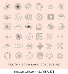 Modern minimalistic logos, icons and symbols. Line icon collection. Boho style trendy logos. Linear frames and borders. Geometric logos. Branding elements. Vector logos. Abstract icons.