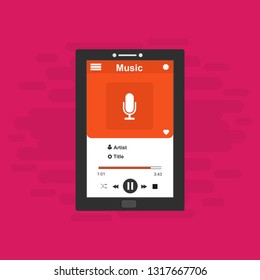 modern minimalistic media player user interface with panel control in modern flat design - Vector