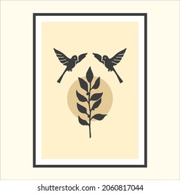 Modern minimalistic nature illustration of birds and branches. Contemporary poster concept. 