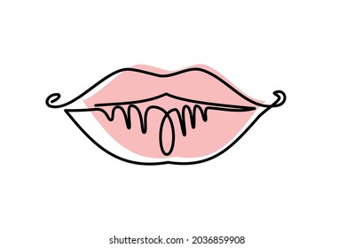 Dibujo minimalista moderno de una línea de labios femeninos. Imagen lineal, dibujo a mano, garabato