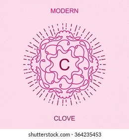 Modern minimalistic picture a clove. Stylized sign design for logo, sign boards, frames, packaging and other  decoration. Trendy art deco elegant element. Vector mono line style illustration