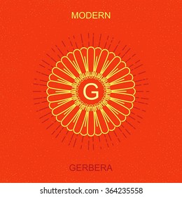 Modern minimalistic picture a gerbera. Stylized sign design for logo, sign boards, frames, packaging and other  decoration. Trendy art deco elegant element. Vector mono line style illustration