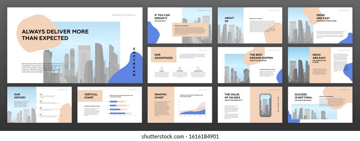 Modern minimalistic powerpoint presentation templates for business and construction. Use for modern keynote presentation brochure design, website slider, landing page, annual report, company profile.