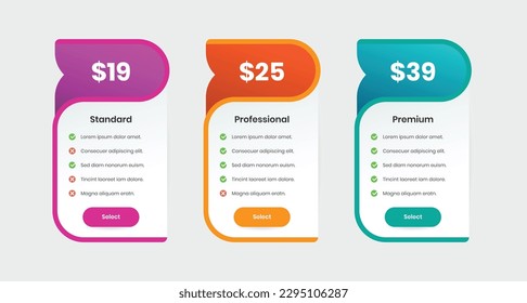 Modern minimalistic professional pricing comparison table design with abstract shape