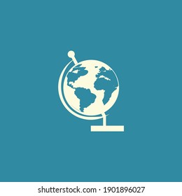 Modern minimalistic school globus icon isolated on blue background. Simple globe earth figure icon. Globus for office table. Office equipment vector icon illustration