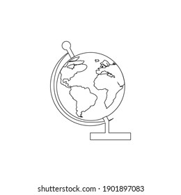 Modern minimalistic school globus line icon isolated on white background. Simple globe earth figure outline icon. Globus for office table. Office equipment outline vector icon illustration