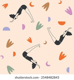 Modern minimalistic seamless Yoga pattern shapes