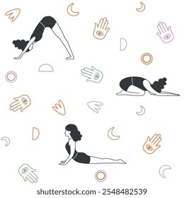 Modern minimalistic seamless Yoga white pattern shapes