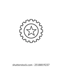 Estrella minimalista moderna en el Vector del icono de la línea de ajuste. Icono de esquema de estrella de configuración Concepto de premio. Estrella en el símbolo de la rueda aislado en el fondo blanco