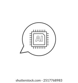 Modern minimalistic technology chip in the thinking bubble line Icon Vector. Thinking about technology  outline icon chip concept. Future technology symbol isolated on white background