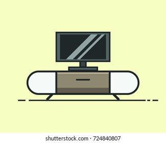Modern minimalistic TV Set/Television on tv table - flat design with outlines,illustration