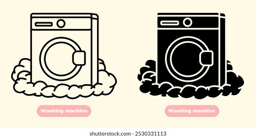Modern and minimalistic washing machine icon designed in high-quality vector format. Perfect for use in apps, websites, infographics, and any visual project related to household appliances.