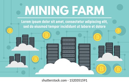 Modern mining farm concept banner. Flat illustration of modern mining farm vector concept banner for web design