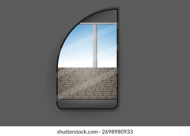 Modern mirror isolated on a dark background, Luxury style frame for home decoration, reflecting a building, vector illustration design