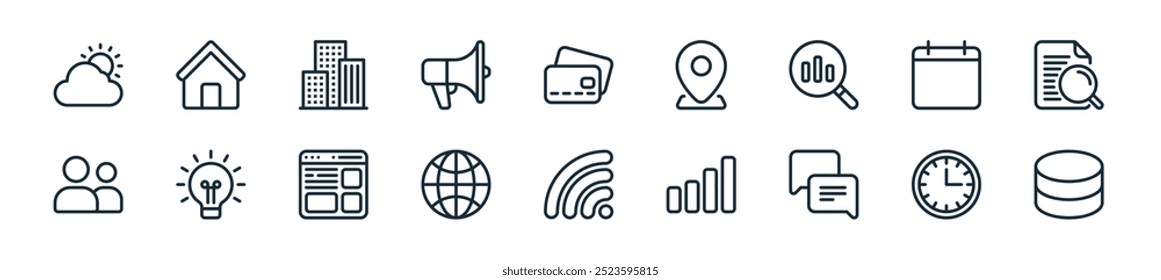 modern miscellaneous icon pack. perfect for linear ui designs featuring vector storage, time, chat, graph, wireless, internet, website and more icons for mobile and web apps.